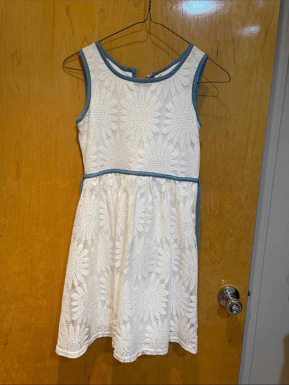 Speechless White Floral Lace Dress with Blue Trim